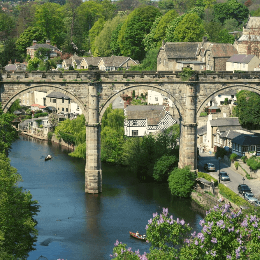 Knaresborough Viaduct in UK, a tall bridge with a holidays stays and group accommodation in the UK