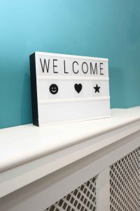 Welcome sign in our accommodation